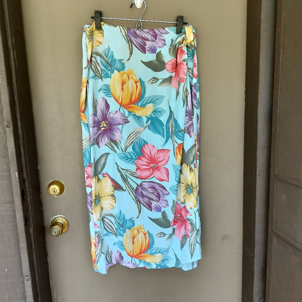Express Vintage Y2K Tropical Floral‎ Pattern Resortwear Midi Wrap Skirt Large